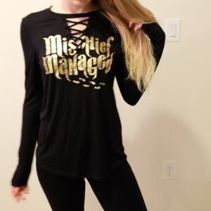 Harry Potter Mischief Managed Lace Front‎ Long Sleeve Top size L